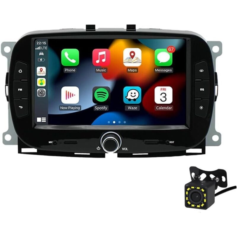 Android 11 Autoradio Kompatibel mit Fiat 500 2016-2019 mit Wireless CarPlayer Android Auto, 7 Zoll 2 Din Touchscreen Autoradio unterstützt