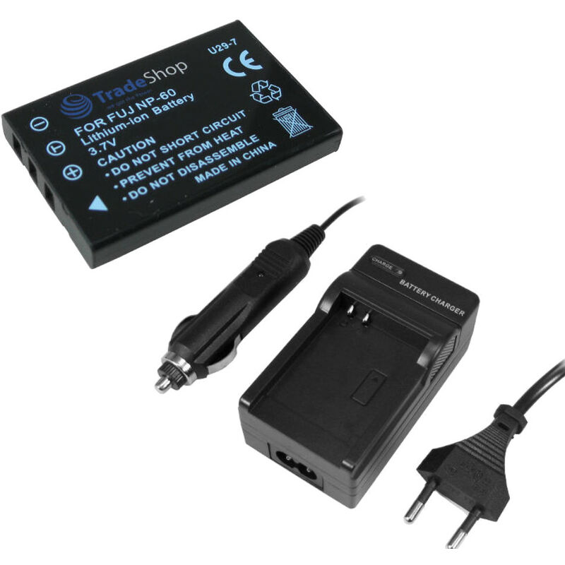 Angebot im set: Trade-shop Kamera Li-Ion Akku 1400mAh + Ladegerät mit Kfz Adapter für Drift Innovation X170 X-170 Action Kamera Easypix DV-5311