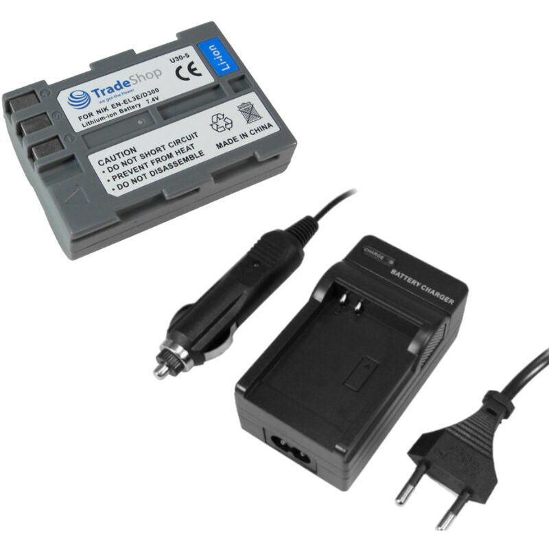 Trade-shop - angebot im set: Kamera Li-Ion Akku 2000mAh + Ladegerät mit Kfz Adapter für Nikon D80 D80s D90 D200 D200s D300 D700 D900 D-80 D-80s D-90