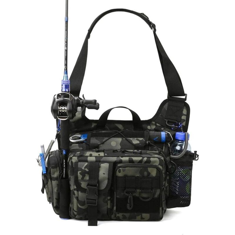 Angel-Schultertasche, Aufbewahrungstasche für Angelzubehör mit Rutenhalter, Angel-Hüfttasche, Schultertasche für Outdoor-Angeln, Wandern, Camping
