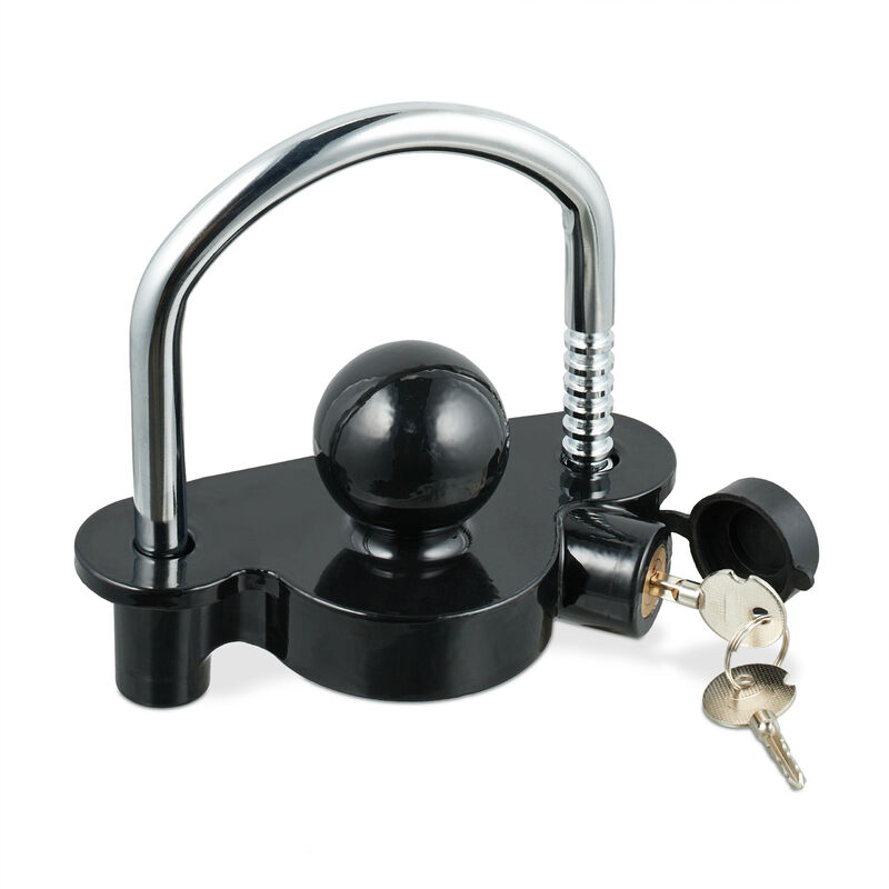 Relaxdays - Anhängerschloss, Wohnwagen Diebstahlschutz für gängige Anhängerkupplungen, Schloss für pkw, schwarz/silber