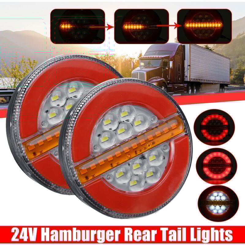Rücklicht für Anhänger, 20 runde LED-Bremslichter im Hamburger-Design, wasserdicht, für LKW-Blinker, 12 V/24 V, für LKW-Anhänger, 2 Stück