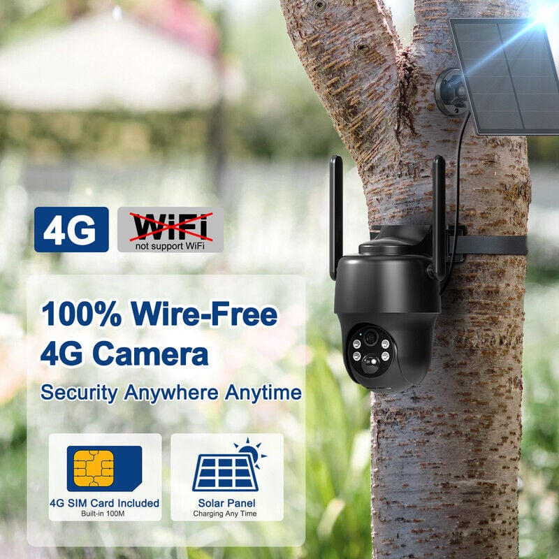 Anran - 3G/4G lte Überwachungskamera Aussen Akku mit Simkarte+32 gb sd Karte, 360° Schwenkbare Kabellose Überwachungskamera mit Solarpanel, pir