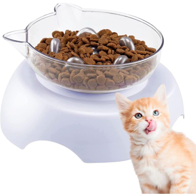 Aougo - Anti-Gefräßiger Katzennapf, transparenter, einfach verstellbarer Napf, mit erhöhter Unterstützung, Wasser und Futter, verhindert