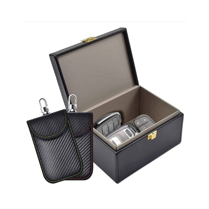 Alovez - Anti-RFID-Box und 2er-Pack signalblockierende Faraday-Taschen, Faraday-Taschen für Autoschlüssel, Anti-Diebstahl-Signalblockierungsbox für