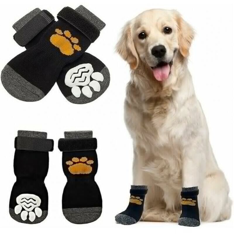 Anti-Rutsch-Hundesocken, Indoor-Anti-Rutsch-Socken, 2 Paar Hundesocken zum Pfotenschutz, Hundesocken mit verstellbaren Riemen Ymyny