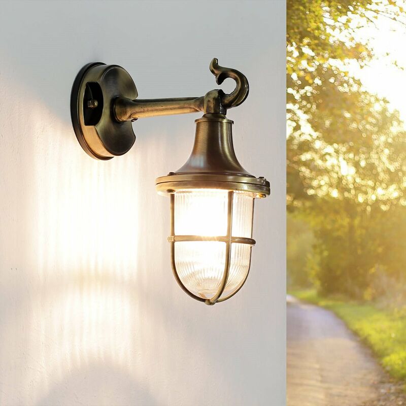 Licht-erlebnisse - Antike Wandlampe Echt Messing Außen santorin