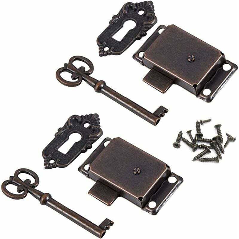 Antikes Schranktürschloss, Antikes Schlossset, Möbelbeschläge, Zubehör, Vintage-Schloss, Antikes Schlossset – Dekoratives Schloss mit Schlüssel und