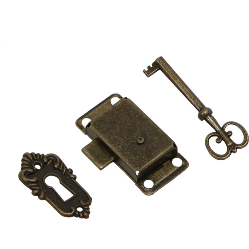 Csparkv - Antikes Schranktürschloss (Cyan-Farbe), antikes Schloss-Set – dekoratives Schloss mit Schlüsseln und Schrauben – für Briefkästen,