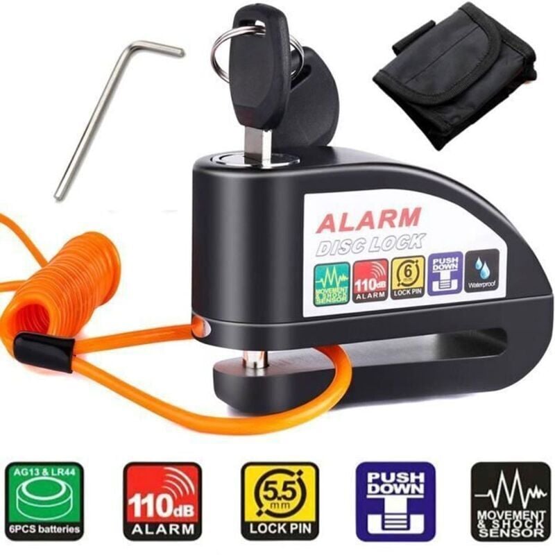 Motorrad-Diebstahlsicherung, Motorrad-Scheibenschloss mit 110 dB-Alarm, wasserdichte Roller-Diebstahlsicherung für Motorrad/Fahrrad/Roller/ATV mit 3