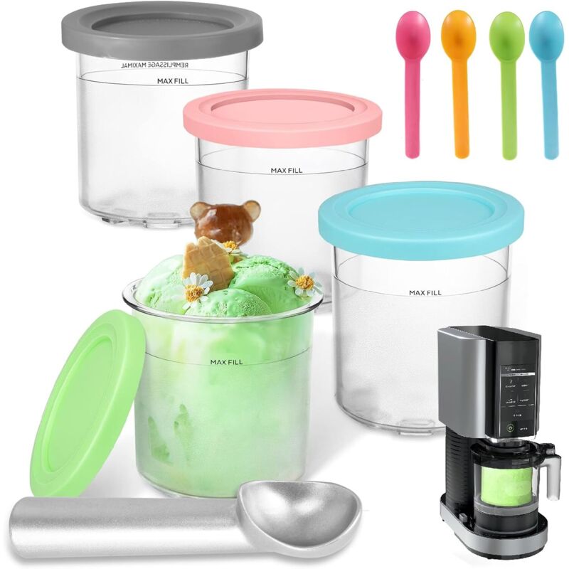 Anwendbares Set mit 4 Behältern für die Eismaschine Ninja Creami NC300EU, kompatibel mit Ninja Creami, Zubehör für die Eismaschine, kompatibel mit