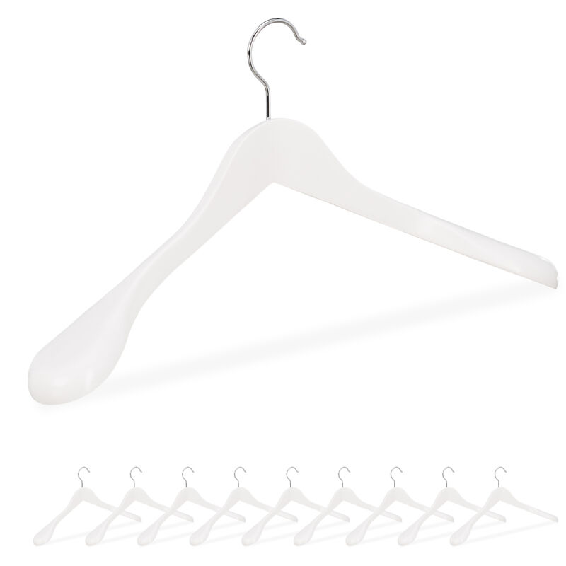 100 x Anzug Kleiderbügel im Set, breite Schulter, 360° drehbarer Haken, Kostüm, Jacken, Holzkleiderbügel, weiß