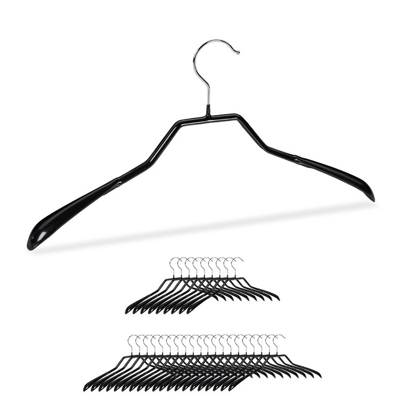 Anzug Kleiderbügel, 30er Set, breite Schulter, rutschfest, gummiert, aus Metall, Kostüm, Jackenbügel, schwarz - Relaxdays