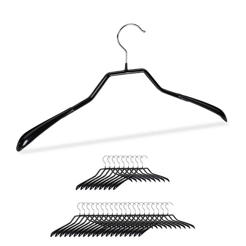 60 x Anzug Kleiderbügel im Set, breite Schulter, rutschfest, gummiert, aus Metall, Kostüm, Jackenbügel, schwarz