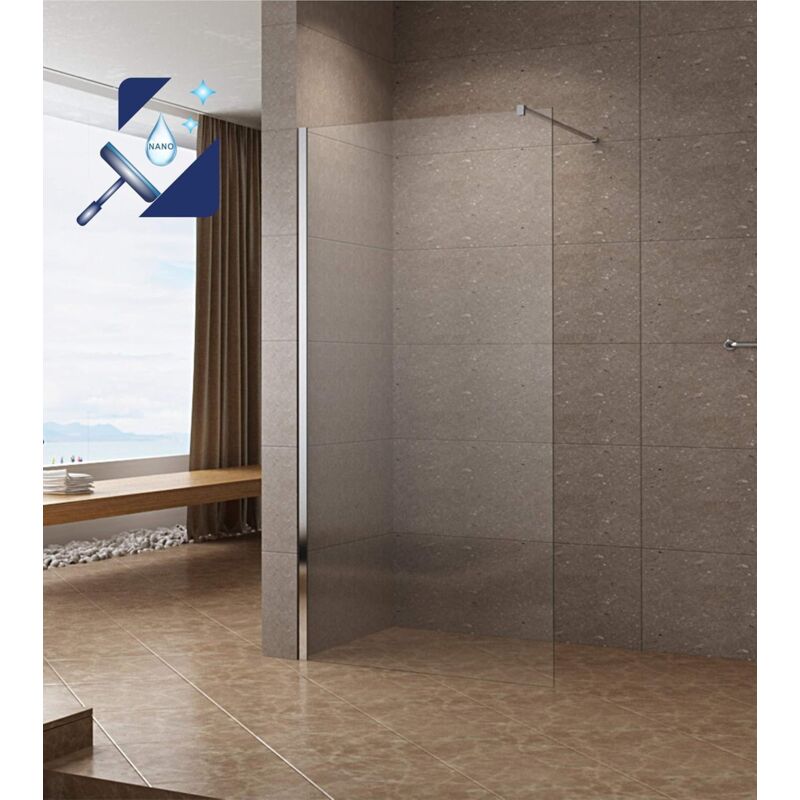 Walkin Dusche Offene Dusche Glaswand Duschwand Glas aus Sicherheitsglas Klarglas 10mm mit Lotuseffekt-Beschichtung 100 x 200 cm