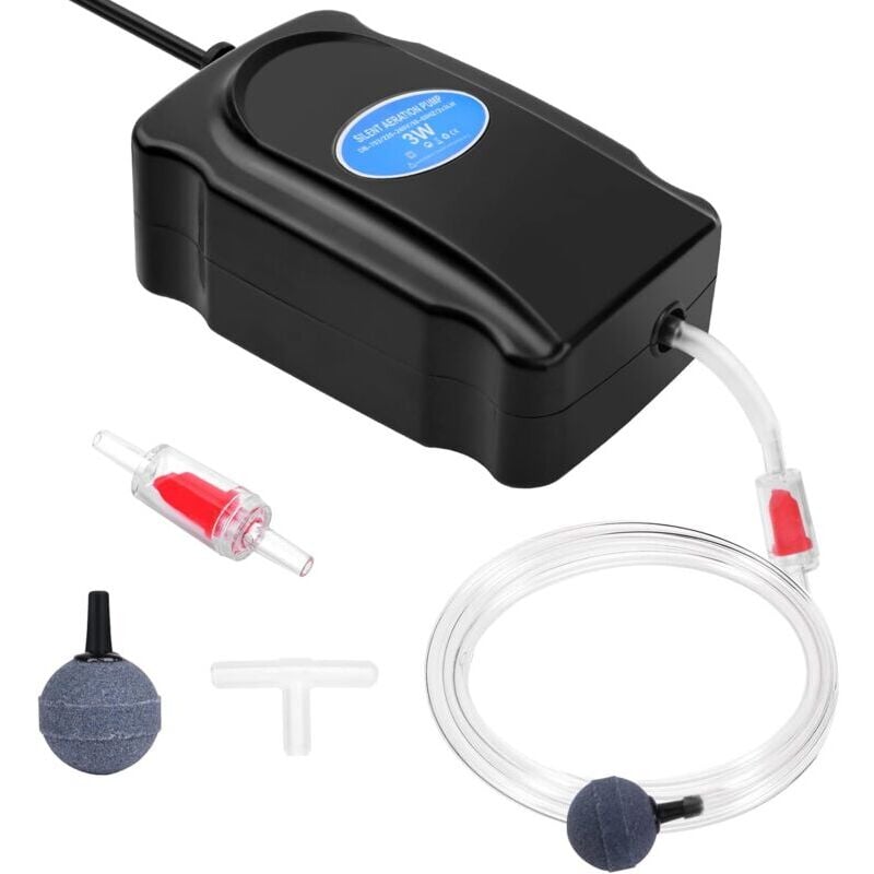 Mumu - Aquarium-Luftpumpe, 3 w, einstellbar, leistungsstarker Aquarium-Sprudler für 5–300 l Aquarium, ultraleise, mit 1,5 m Schlauch
