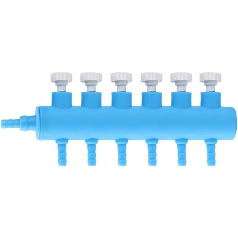 Aquarium-Luftstrom-Splitter, Edelstahl-Aquarium-Luftregelventil, Aquarium-Sauerstoffverteiler, Aquarium-Luftpumpen-Zubehör (6 Wege, blau)