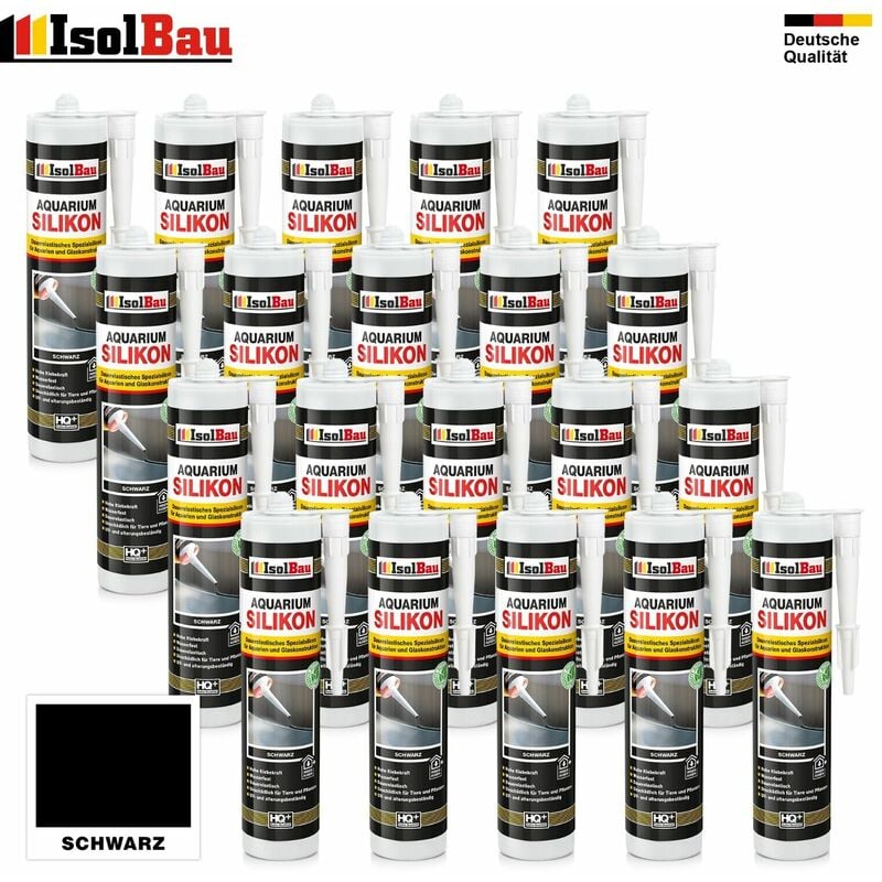 Isolbau - Aquarium Silikon Schwarz 20 x 300ml Glassilikon Aquarium Kleber Terrarium Glass