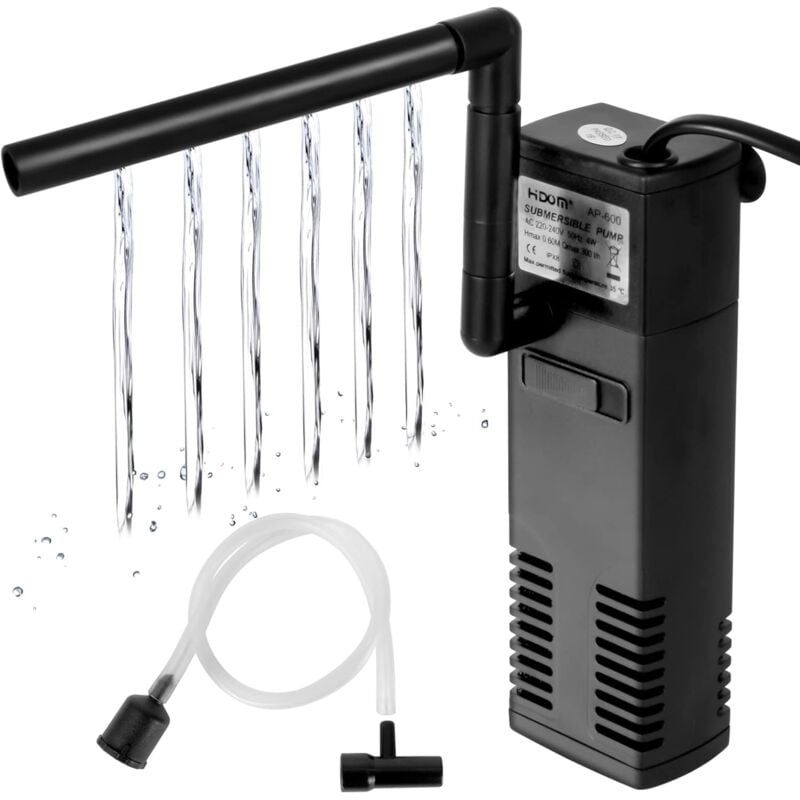 Aougo - Aquarium-Wasserdurchflussfilter, 4 w, 600 l/h, Aquarium-Innenfilter, 60 l, Aquarium-Pumpenfilter mit Filterschwämmen für Fische