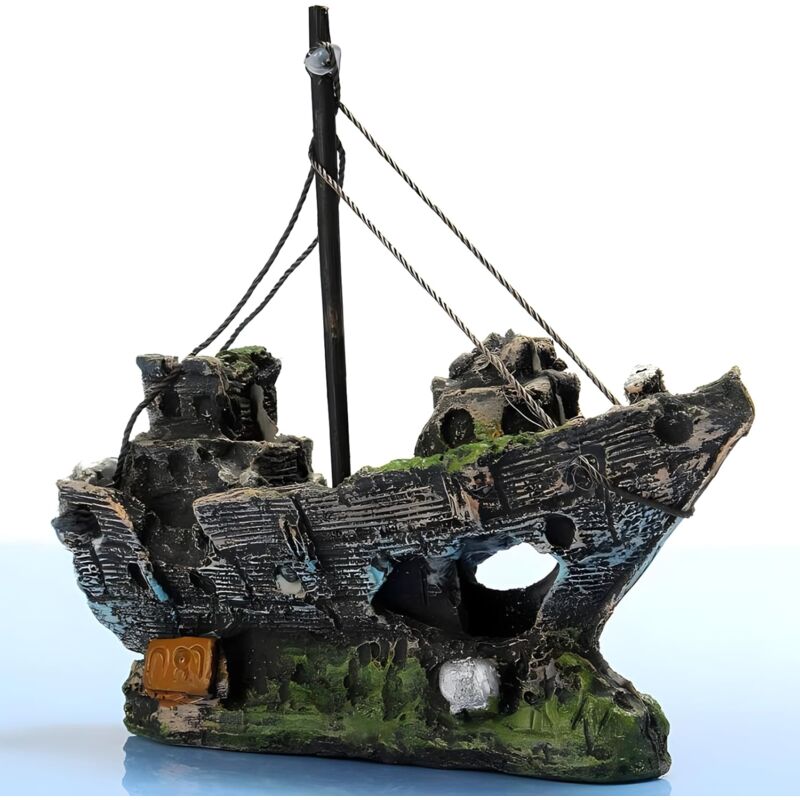 Ersandy - Aquarium-Zubehör, Schiff, Dekoration, Aquarium-Zubehör, Ornament, Höhle, Landschaft, Burgen, Korsarenschiff für kleine Fische, Garnelen,