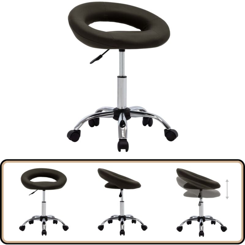 Arbeitshocker auf Rollen Braun Kunstleder - Bürostuhl - Rollstuhl - Arbeitshocker - Höhenverstellbar - Bürobedarf