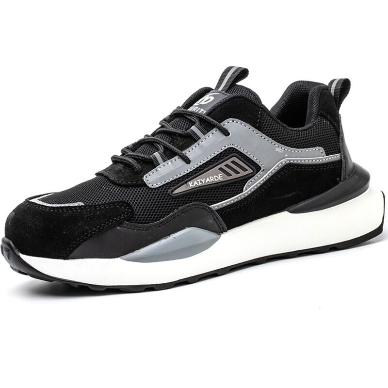 Arbeitsschuhe für Männer und Frauen, Arbeitsschutzschuhe auf der Baustelle, Stahlkappenschuhe, atmungsaktiv und bequem, leicht und weich-46, schwarz