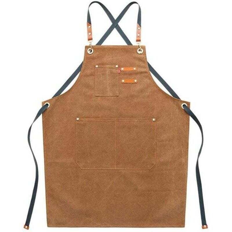 Arbeitsschürze aus Canvas für Herren mit Taschen, verstellbarem Riemen und großen Taschen, Küchenschürze – braun