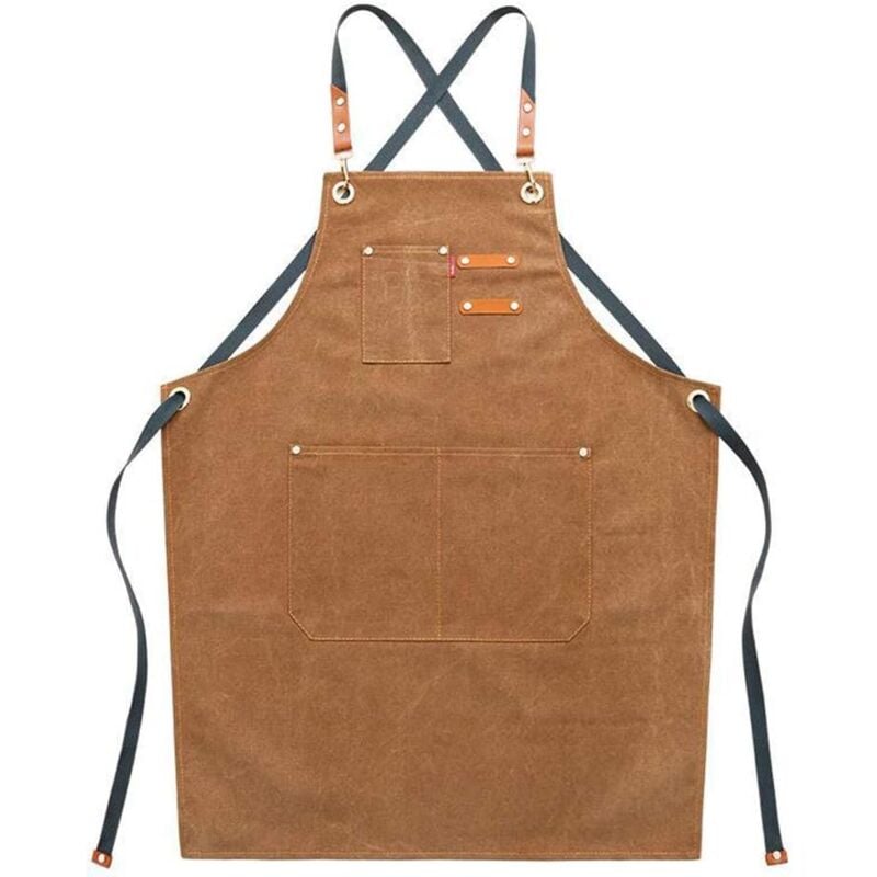 Arbeitsschürzen aus Canvas für Herren mit Taschen, verstellbarem Riemen und großen Taschen, Küchenschürze – Braun