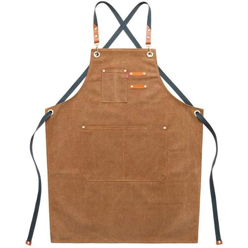 Arbeitsschürzen aus Canvas für Herren mit Taschen, verstellbarem Riemen und großen Taschen, Küchenschürze – Braun