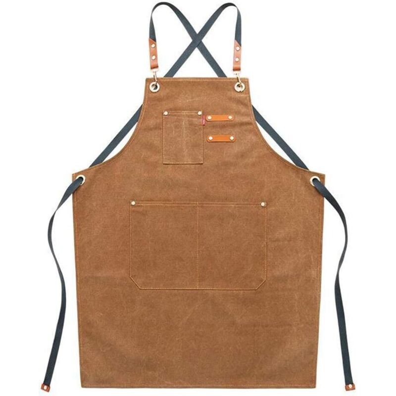 Arbeitsschürzen aus Segeltuch für Herren mit Taschen, verstellbarem Riemen und großen Taschen, braune Küchenschürze