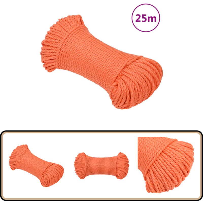 Arbeitsseil Orange 6 mm 25 m Polypropylen - Arbeiten Seil - pp Seil - Schlauchboot Seil - Gartenarbeit Seil - Montage Seil