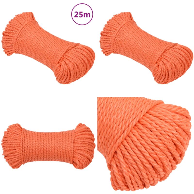 Arbeitsseil Orange 6 mm 25 m Polypropylen - Arbeiten Seil - pp Seil - Schlauchboot Seil - Gartenarbeit Seil - Montage Seil - Home & Living