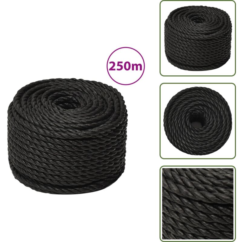 Arbeitsseil Schwarz 10 mm 250 m Polypropylen - Arbeiten Seil - pp Seil - Schlauchboot Seil - Gartenarbeit Seil - Montage Seil