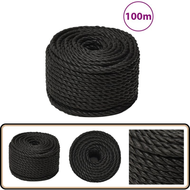 Arbeitsseil Schwarz 12 mm 100 m Polypropylen - Arbeiten Seil - pp Seil - Schlauchboot Seil - Hochfestes Seil - Outdoor Seil