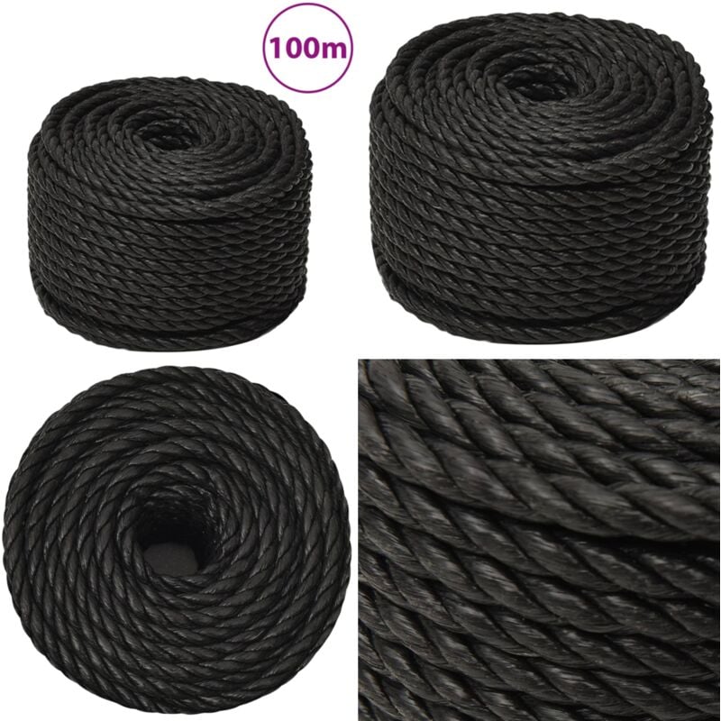 Arbeitsseil Schwarz 12 mm 100 m Polypropylen - Arbeiten Seil - pp Seil - Schlauchboot Seil - Hochfestes Seil - Outdoor Seil - Home & Living