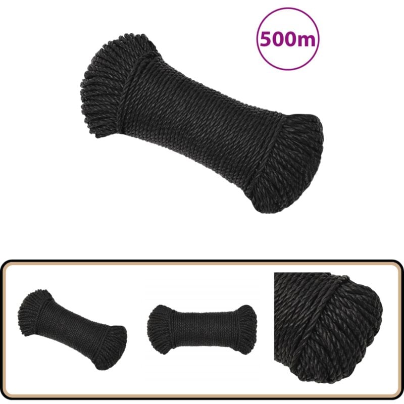 Arbeitsseil Schwarz 6 mm 500 m Polypropylen - Arbeiten Seil - pp Seil - Schlauchboot Seil - Gartenarbeit Seil - Montage Seil