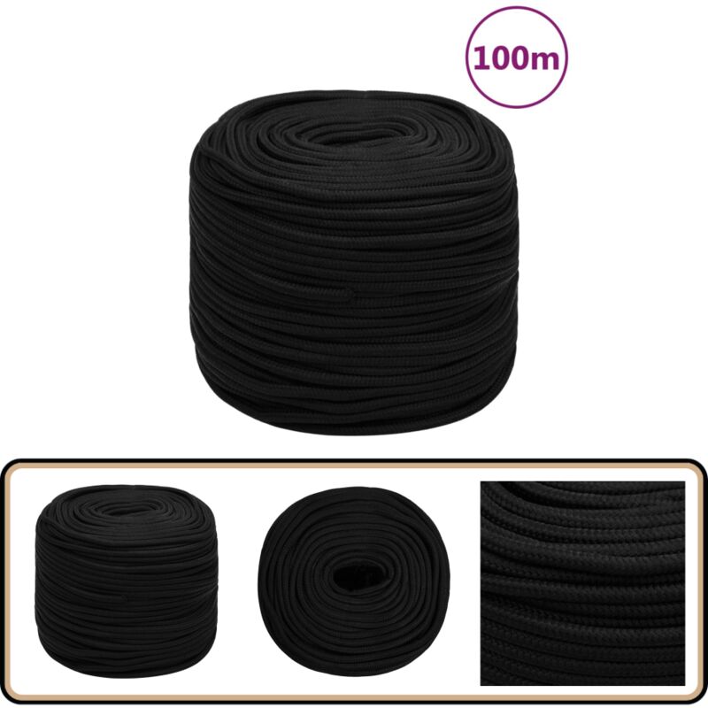 Arbeitsseil Schwarz 8 mm 100 m Polyester - Arbeitseil - Polyester Seil - Geflochtenes Seil - Baumarkt Zubehör - Gartenseil