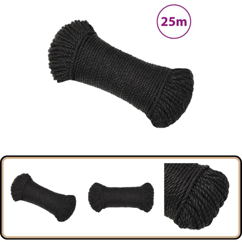 Arbeitsseil Schwarz 8 mm 25 m Polypropylen - Arbeiten Seil - pp Seil - Schlauchboot Seil - Gartenarbeit Seil - Montage Seil