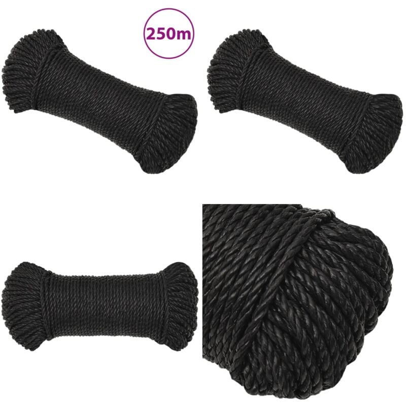 Arbeitsseil Schwarz 8 mm 250 m Polypropylen - Arbeiten Seil - pp Seil - Schlauchboot Seil - Gartenarbeit Seil - Montage Seil - Home & Living