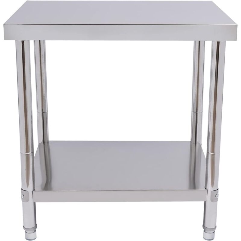 Arbeitstisch Edelstahl, Gastro Küchentisch, Lebensmittel Zubereitungstisch mit Unterregal und Anti Rutsch Fußabdeckungen für Restaurant Haus und