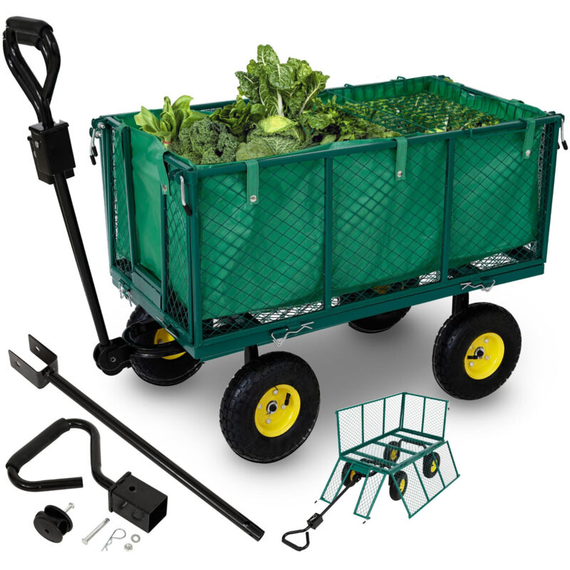 Arebos - Bollerwagen in Grün faltbarer Gartenwagen mit Profilreifen bis 550 kg belastbar herausnehmbare Plane kugelgelagerte Stahlfelgen inklusive