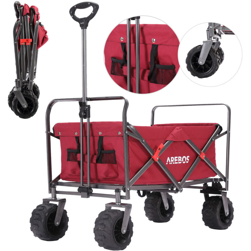Arebos - Bollerwagen faltbar Handwagen Faltwagen Gerätewagen klappbar bis 100 kg Tragkraft Wasser und schmutzabweisend Rot