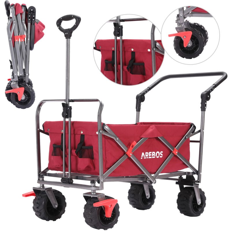 Arebos - Bollerwagen Handwagen Transportkarre Klappbar mit Teleskopstange