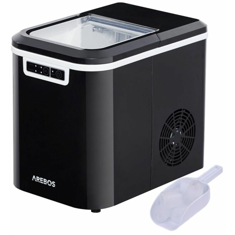 Arebos - Eiswürfelmaschine Ice Cube Maker 2 Eiswürfel Größen Eiswürfelbereiter Leise Selbstreinigungsfunktion Schwarz