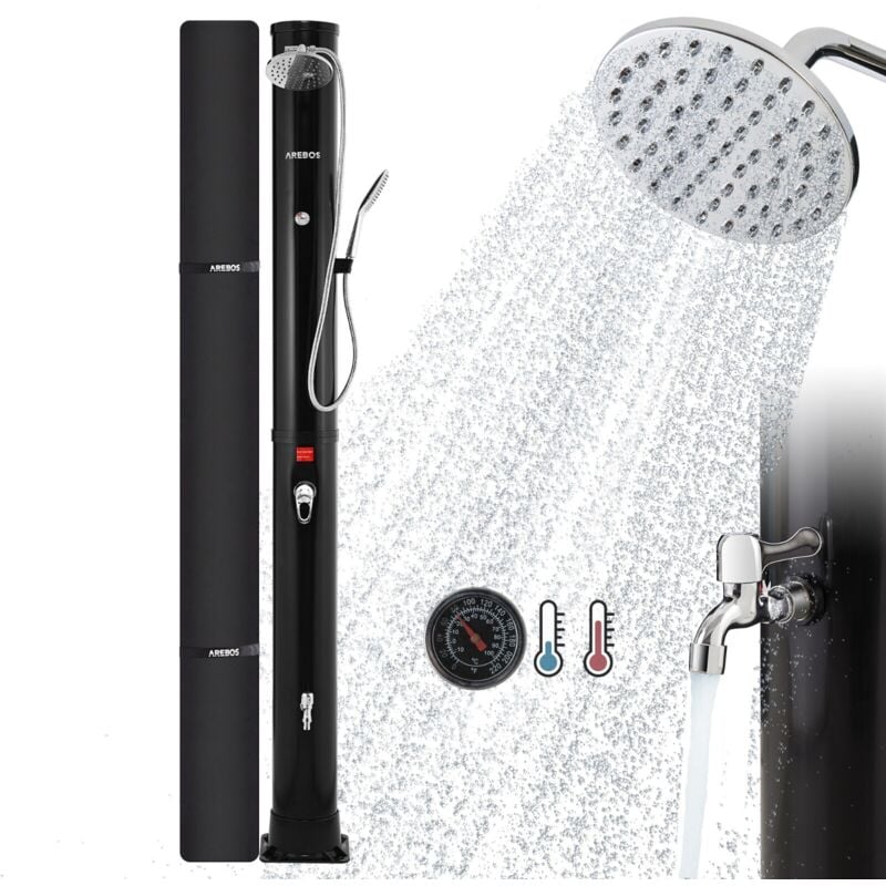 Arebos - Solardusche 40 l mit integriertem Thermometer Handbrause schwenkbarer Duschkopf mit Fußdusche Gartenschlauch Anschluss inklusive