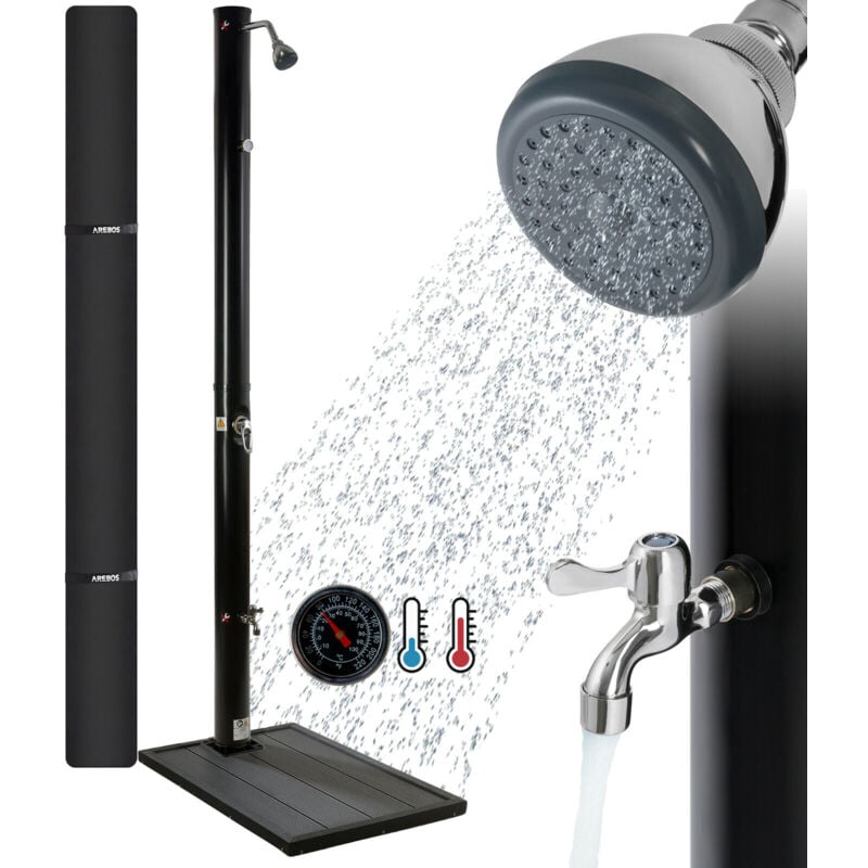 Solardusche mit Bodenplatte Gartendusche Pooldusche Außendusche 20L inkl.Abdeckhaube - Arebos