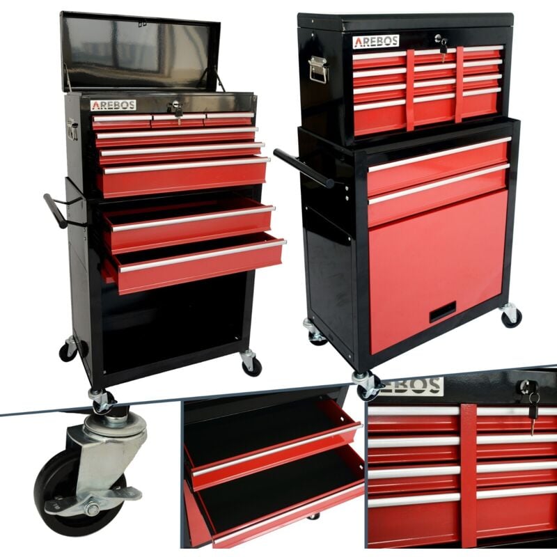 Arebos - Werkstattwagen Werkzeugwagen Rollwagen Werkzeugkiste Toolbox 9 Fächer
