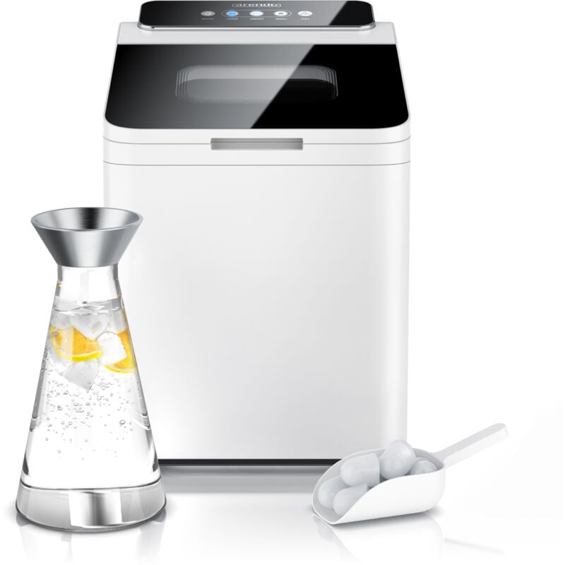 Eiswürfelmaschine Edelstahl, 1,4 Liter Wassertank, Eiswürfelbereiter, 13 - 14 kg in 24 h, Ice Cube Maker mit Sichtfenster & Status LEDs, Weiß - Arendo