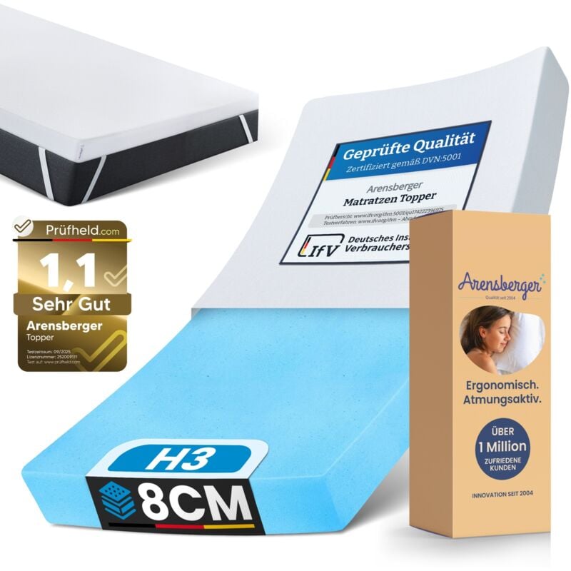 Matratzen Topper premium, 140x200cm, Gelschaum Matratzentopper, waschbarer Bezug, geeignet für Federkern & Schaumstoff Matratzen, Höhe 8cm