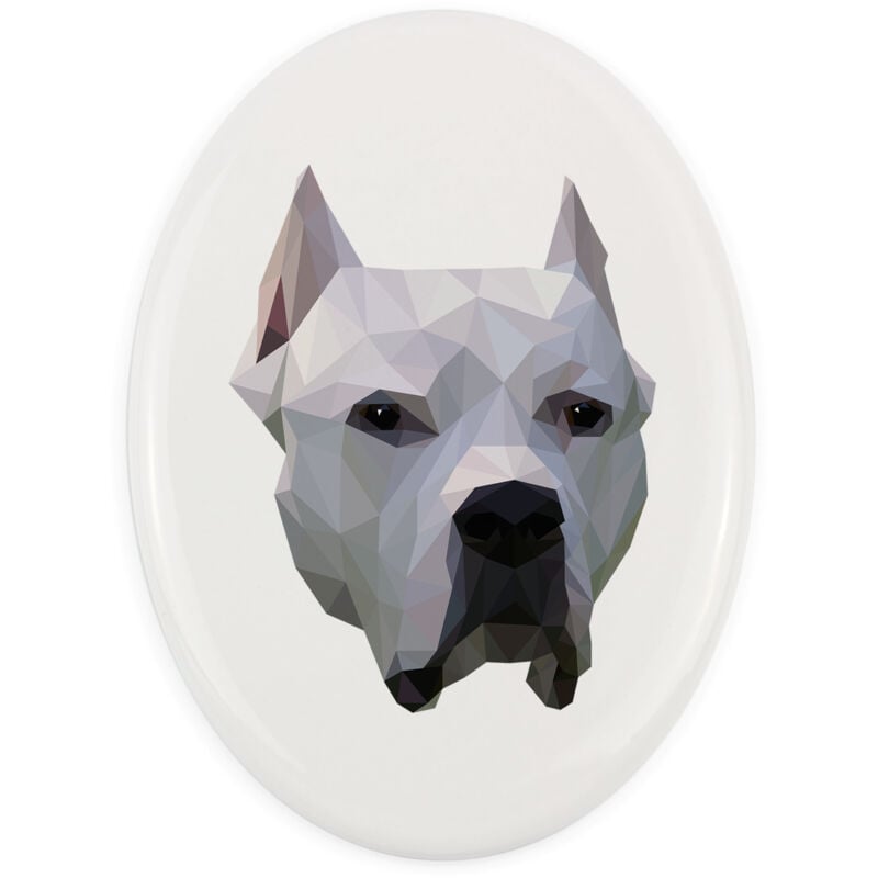 Argentinischer Hund, Dogo Argentino - ein Teller mit Foto und geometrischer Aufschrift von Art-Dog
